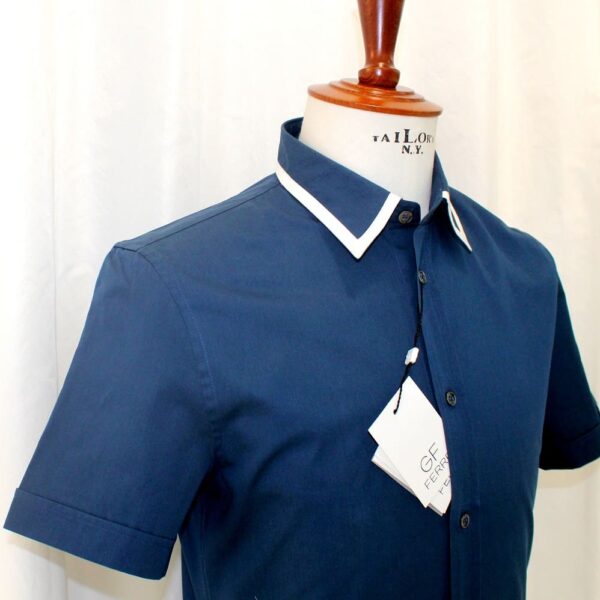 Camicia Sportiva Blu Gianfranco Ferrè Manica Corta Popeline Cotone Makò Logata