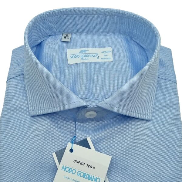 Camicia Celeste Nido d'ape Francese Cotone makò filato 120's Facile stiro Monti